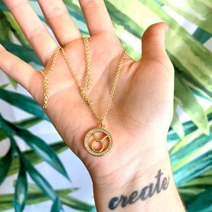 Taurus Horoscope Astrology Gold CZ Brass Necklace
